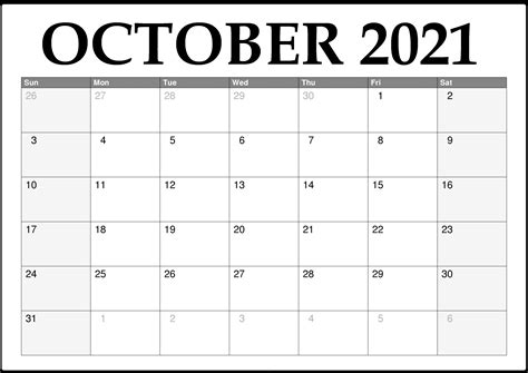 Free Printable October 2021 Calendar Template